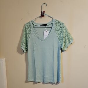 Merokeety Mint Green Lace Sleeve Bliusen NWT